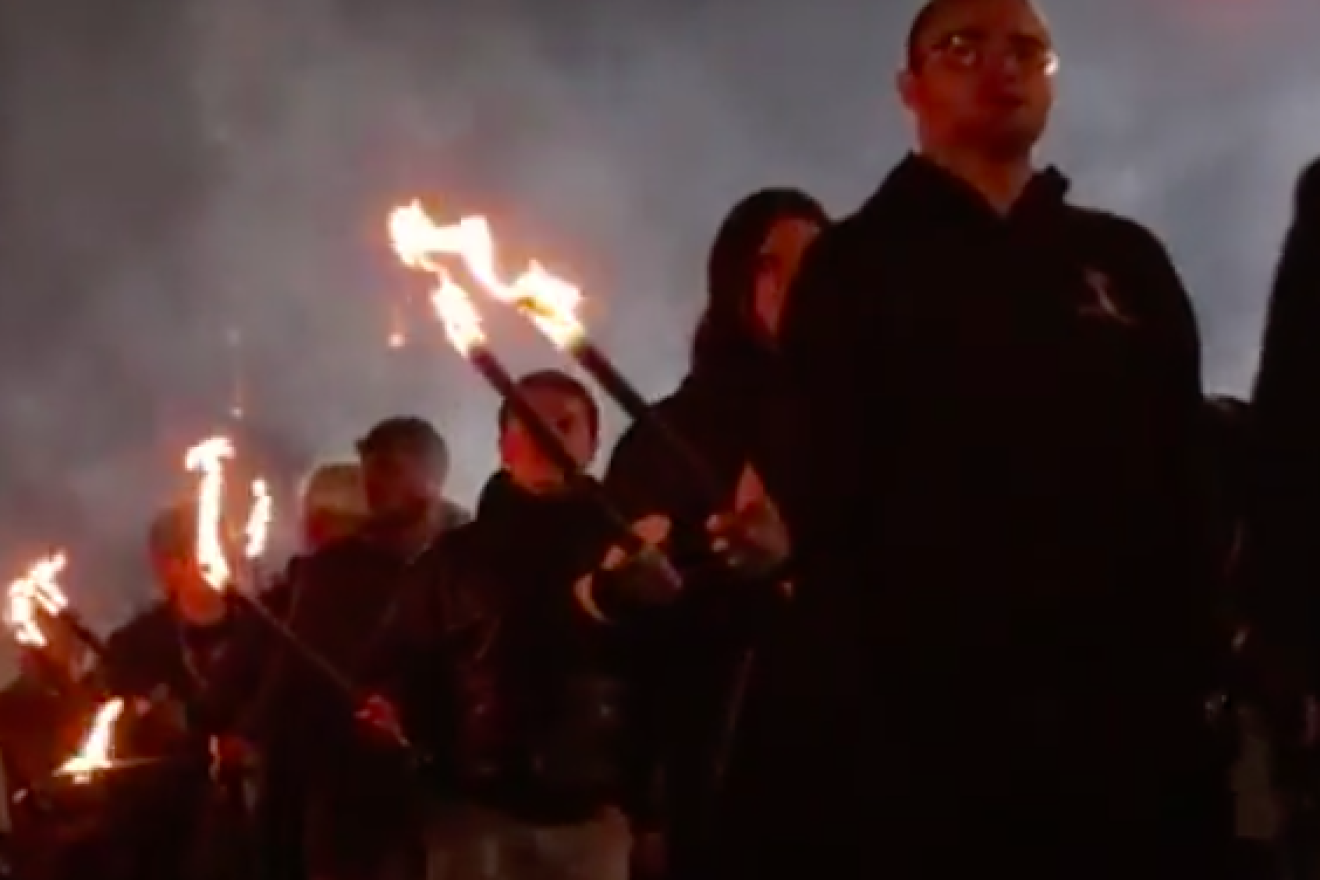 Bulgarian nationalists march through Sofia on Feb. 18, 2017. Credit: Screenshot.
