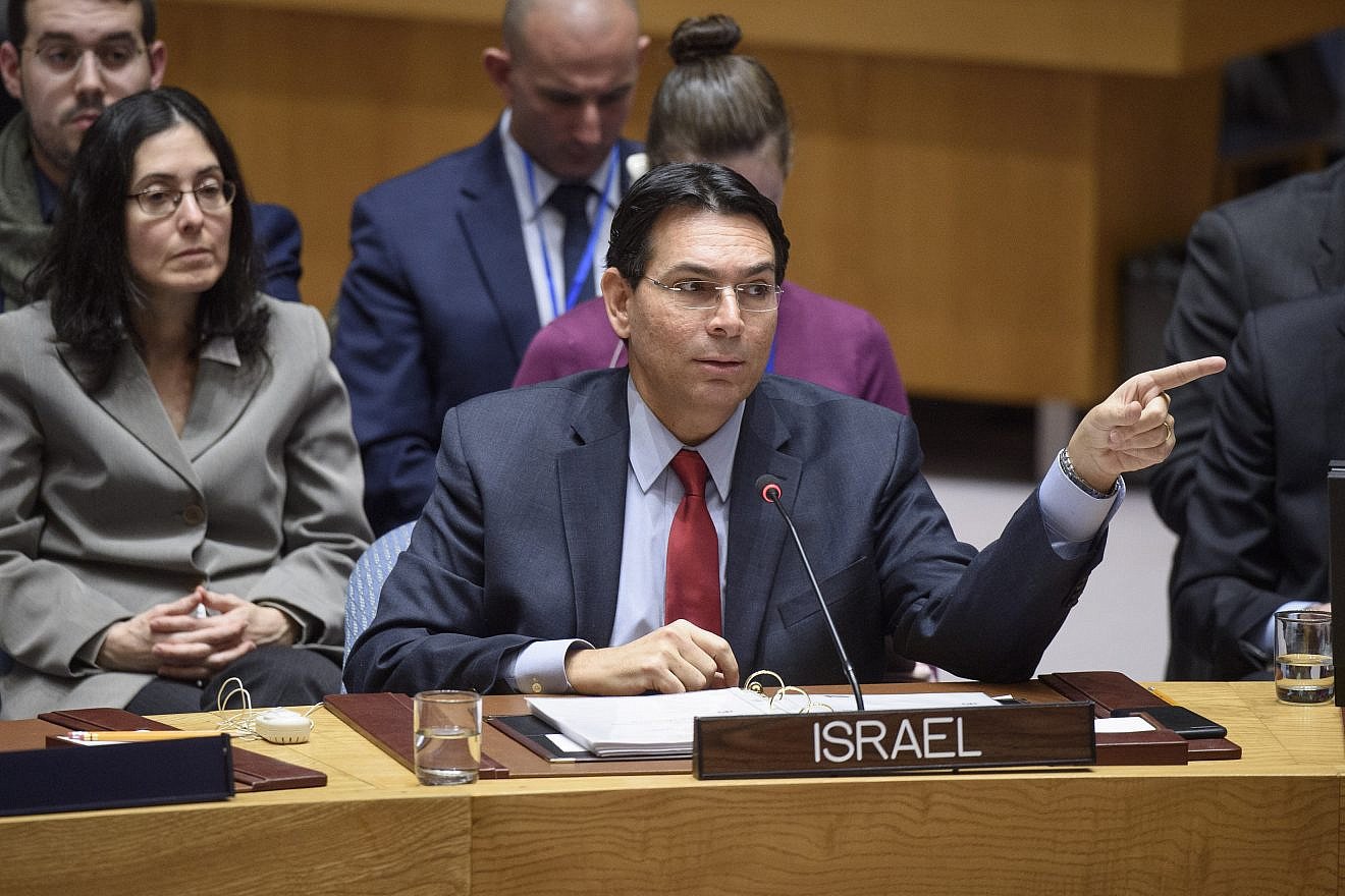Israeli Ambassador to the U.N. Danny Danon addresses the Security Council during a meeting on the situation in the Middle East, including the Palestinian question, February 2020. Credit: Loey Felipe/U.N. Photo.
