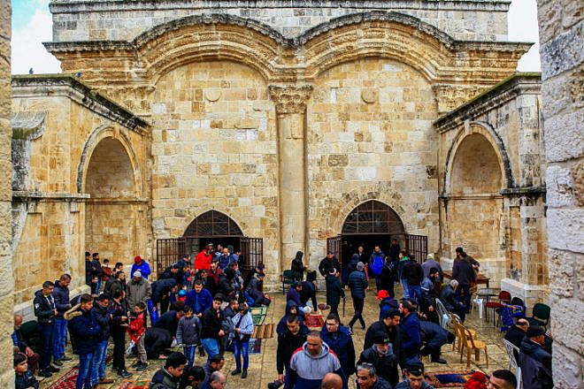 Palestinians hold a prayer rally outside the “Gate of Mercy” on the Temple Mount in Jerusalem's Old City, on March 1, 2019. Photo by Sliman Khader/Flash90.