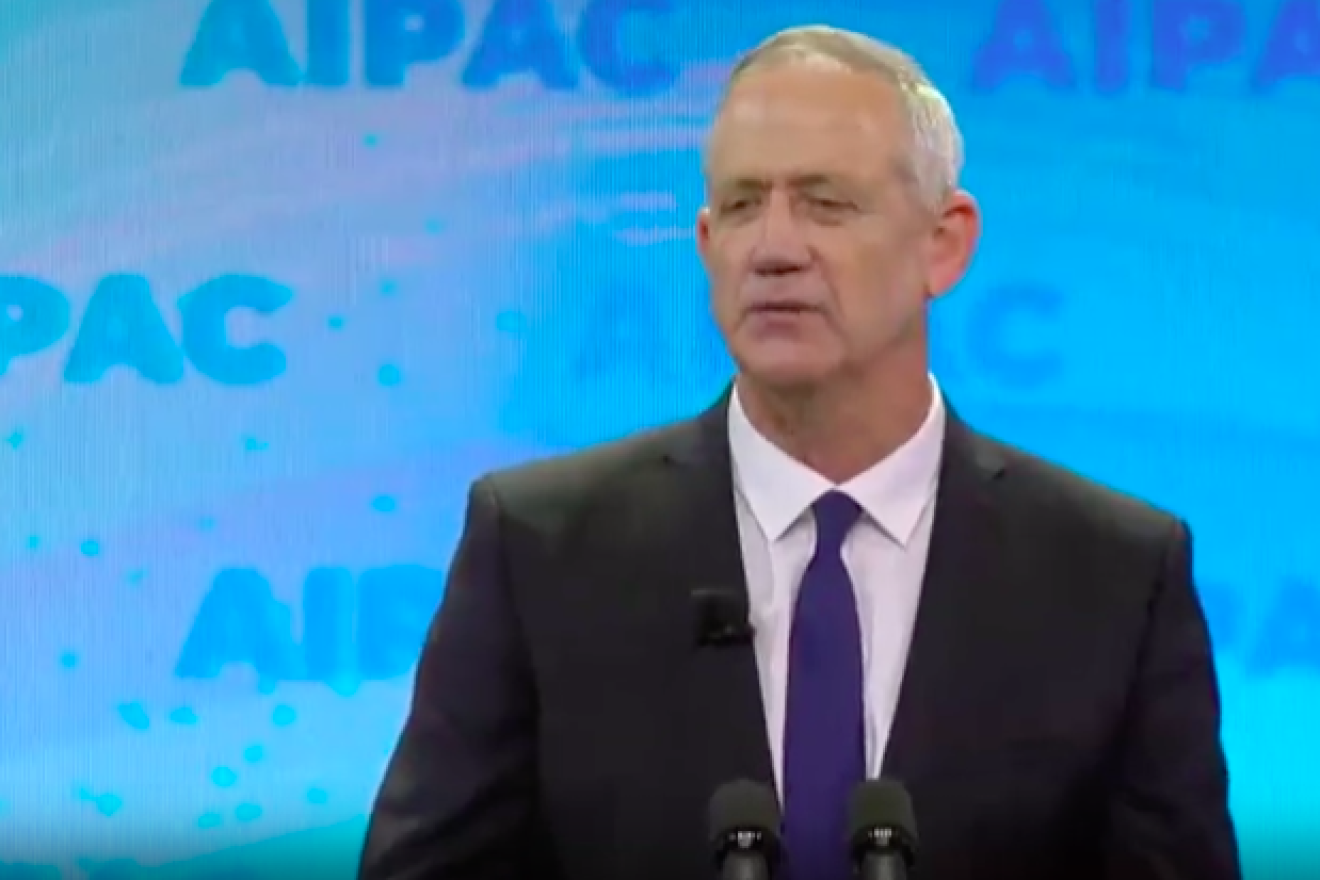 Former Israel Defense Forces Chief of Staff Benny Gantz addresses the 2019 AIPAC Policy Conference in Washington, D.C., on March 25, 2019. Source: Screenshot.