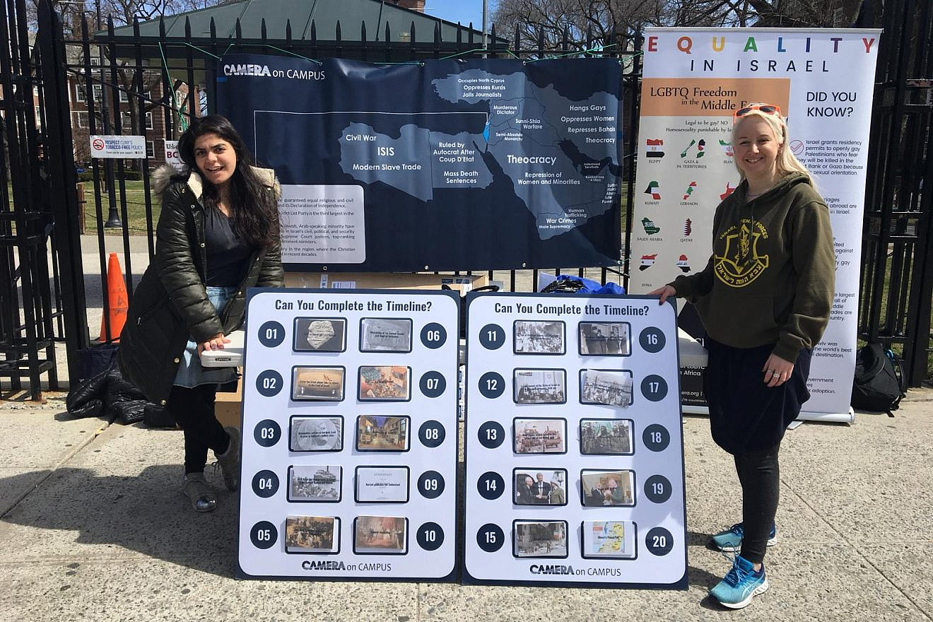 Pro-Israel students at Brooklyn College in New York City work to combat false allegations against the Jewish state that are at the core of “Israeli Apartheid Week.” Credit: CAMERA.