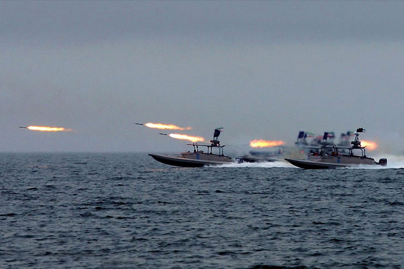 One of the various types of fast-attack craft used by Iran's Islamic Revolutionary Guard Corps, seen here taking part in maneuvers in the general area of the Strait of Hormuz in the Persian Gulf, in February 2015. Credit: Sayyed Shahab-o-Din Vajedi via Wikimedia Commons.