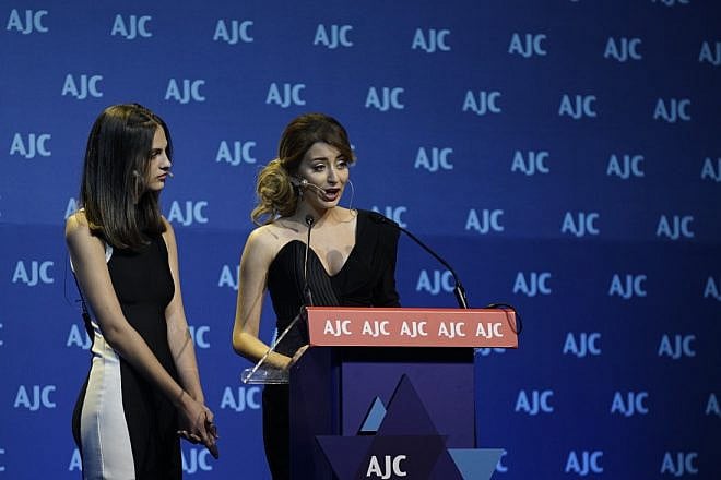 Former Miss Iraq Sarah Idan speaks at the 2018 American Jewish Committee Global Forum. Credit: American Jewish Committee.