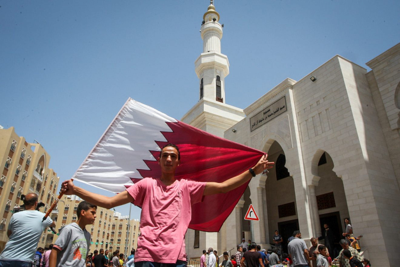 Palestinians participate in a rally in support of Qatar, inside the Qatari-funded construction project "Hamad City," in the southern Gaza Strip, on June 9, 2017. Photo by Abed Rahim Khatib/Flash90.