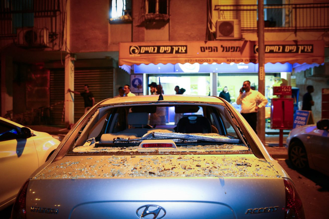 The scene where a 21-year-old man was killed by shrapnel when a rocket fired from the Gaza Strip hit an apartment building in the city of Ashdod on May 5, 2019. Photo by Flash90.