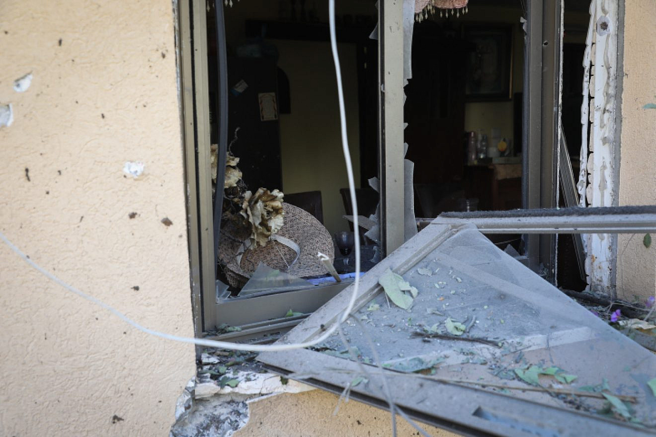 The scene where a 58-year-old man was killed by shrapnel when his Ashkelon house was hit by a rocket fired from the Gaza Strip, May 5, 2019. Photo by Noam Rivkin Fenton/Flash90.