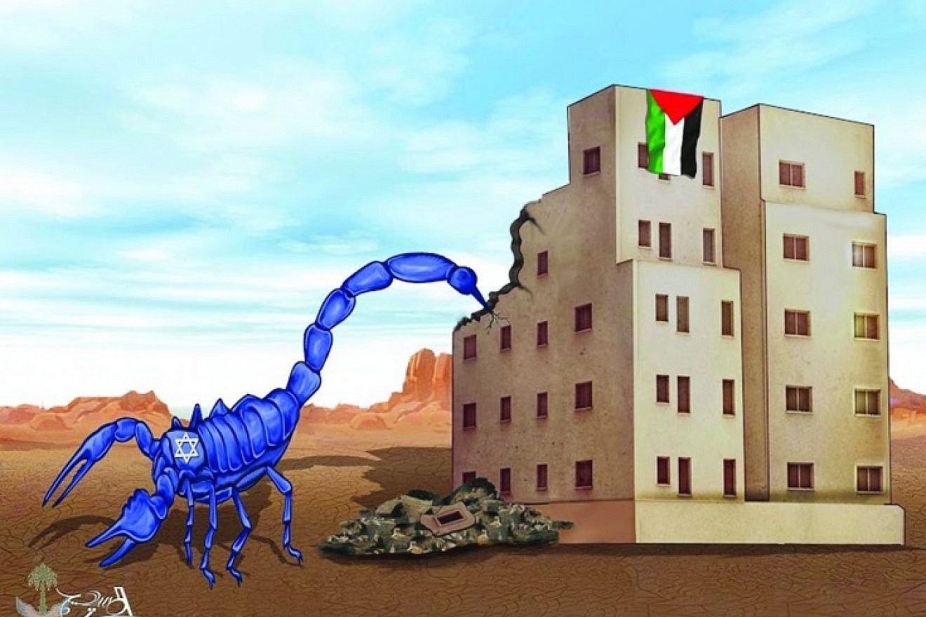 The Israeli scorpion demolishes a Palestinian building. Source: "Al-Riyadh," Saudi Arabia, Nov. 14, 2018.
