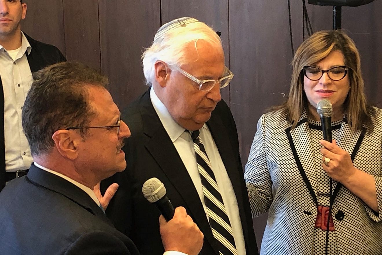 U.S. Ambassador to Israel David Friedman (center) next to Pastor Mario Bramnick (bottom left), president of Latino Coalition for Israel, at the Aish Hatorah World Center in Jerusalem on May 15, 2019. Credit: Courtesy.