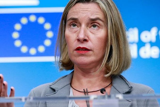 European Union foreign-policy chief Federica Mogherini gives a press briefing on the flare-up in violence between Hamas and Israel. Credit: EPA.
