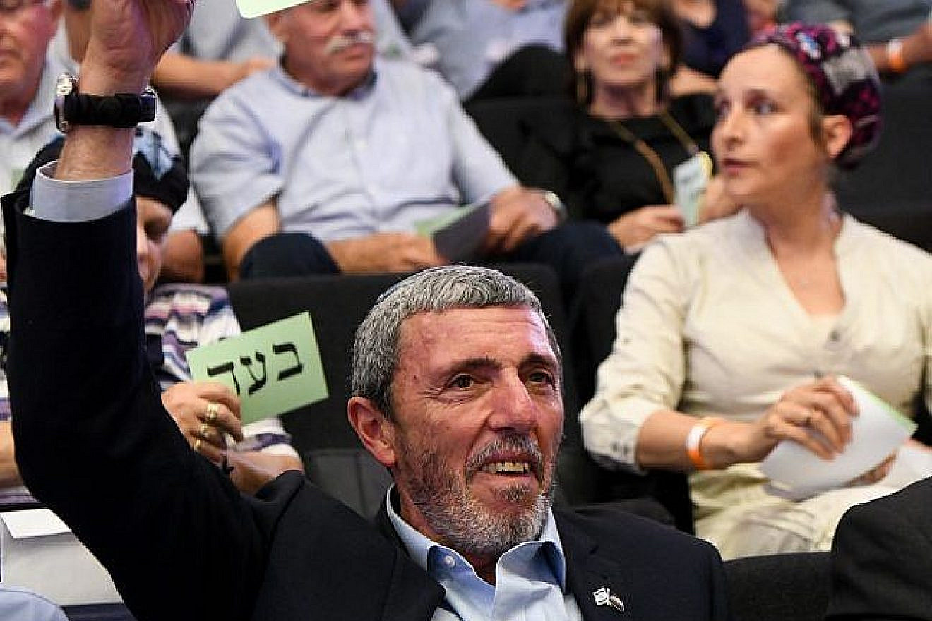 Rafi Peretz, Israel's education minister and leader of the Jewish Home Party, votes on the list of candidates for the upcoming elections at a gathering of the party in Ramat Gan, June 19, 2019. Photo by Yehuda Haim/Flash90.