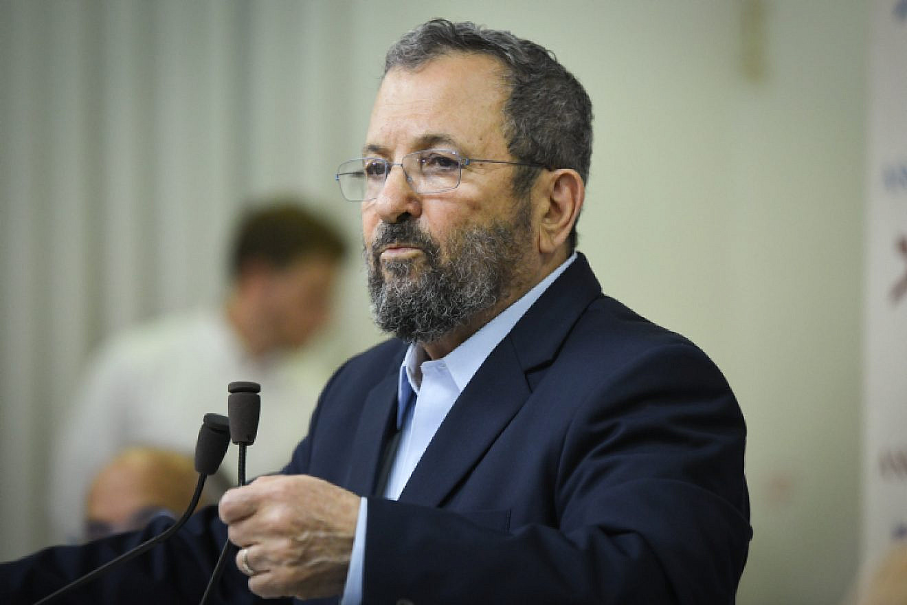 Former Israeli Prime Minister Ehud Barak at a press conference in Tel Aviv announcing the establishment of his new political party on June 26, 2019. Photo by Flash90.