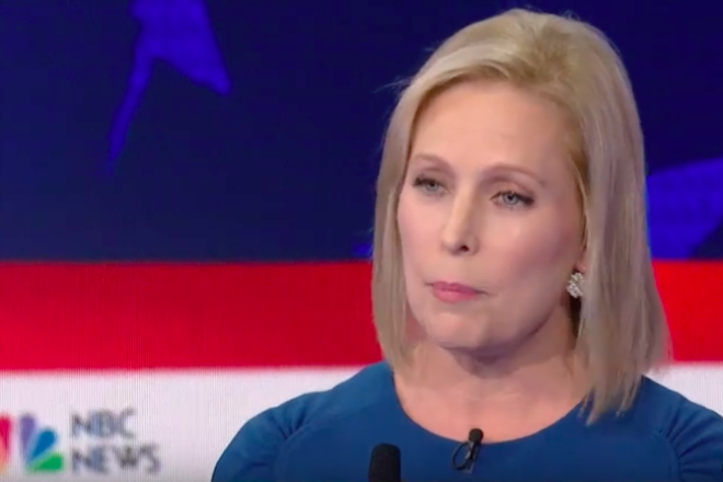 Sen. Kirsten Gillibrand (D-N.Y.) at the second of two Democratic presidential primary debates in Miami on June 27, 2019. Credit: Screenshot.