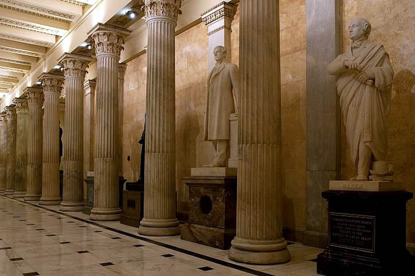 The Hall of Columns on the first floor of the House wing in the U.S. Capitol, directly beneath the Hall of the U.S. House of Representatives, is more than 100 feet long. It takes its name from the 28 fluted, white-marble columns that line the corridor. Credit: Flickr/www.aoc.gov.