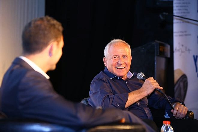 Knesset member and former Shin Bet director Avi Dichter (right) and Im Tirtzu CEO Matan Peleg at ZOA House in Tel Aviv, July 28, 2019. Photo by Kobi Dovraz.