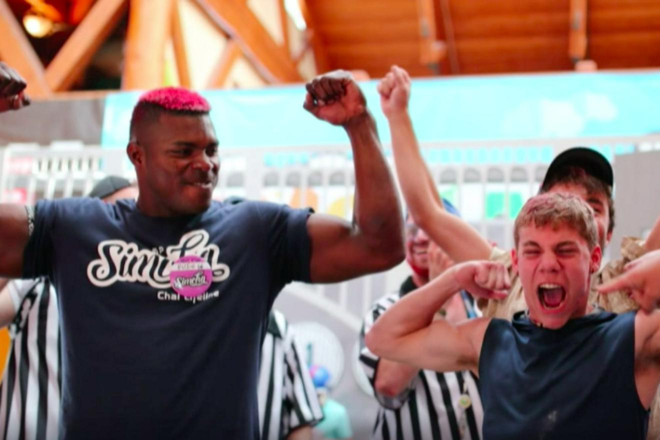 Cleveland Indians outfielder Yasiel Puig at Camp Simcha on Aug. 19, 2019. Credit: Screenshot.