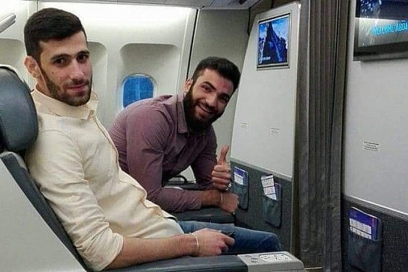 Hezbollah members Hassan Yousef Zabeeb and Yasser Ahmad Daher, killed in an IDF strike in Syria, seen flying to Iran from Lebanon in an undated photograph. Credit: Israel Defense Forces