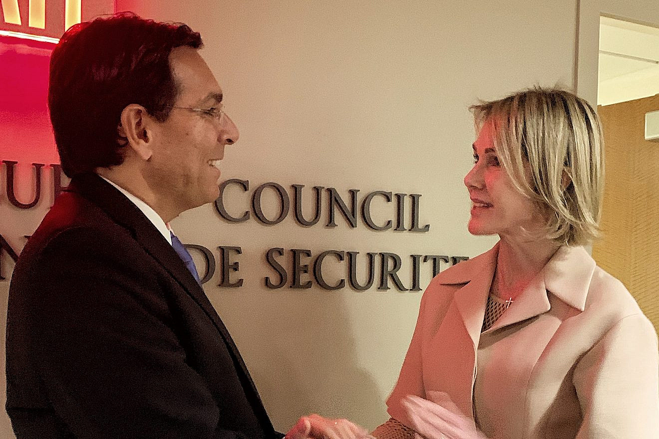 Israeli Ambassador to the United Nations Danny Danon meets with his U.S. counterpart, Kelly Craft, on Sept. 20, 2019. Credit: Israel Mission to the U.N.