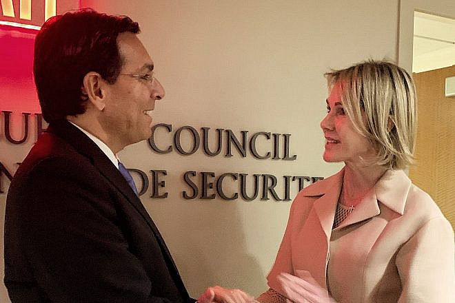 Israeli Ambassador to the United Nations Danny Danon meets with his U.S. counterpart, Kelly Craft, on Sept. 20, 2019. Credit: Israel Mission to the U.N.