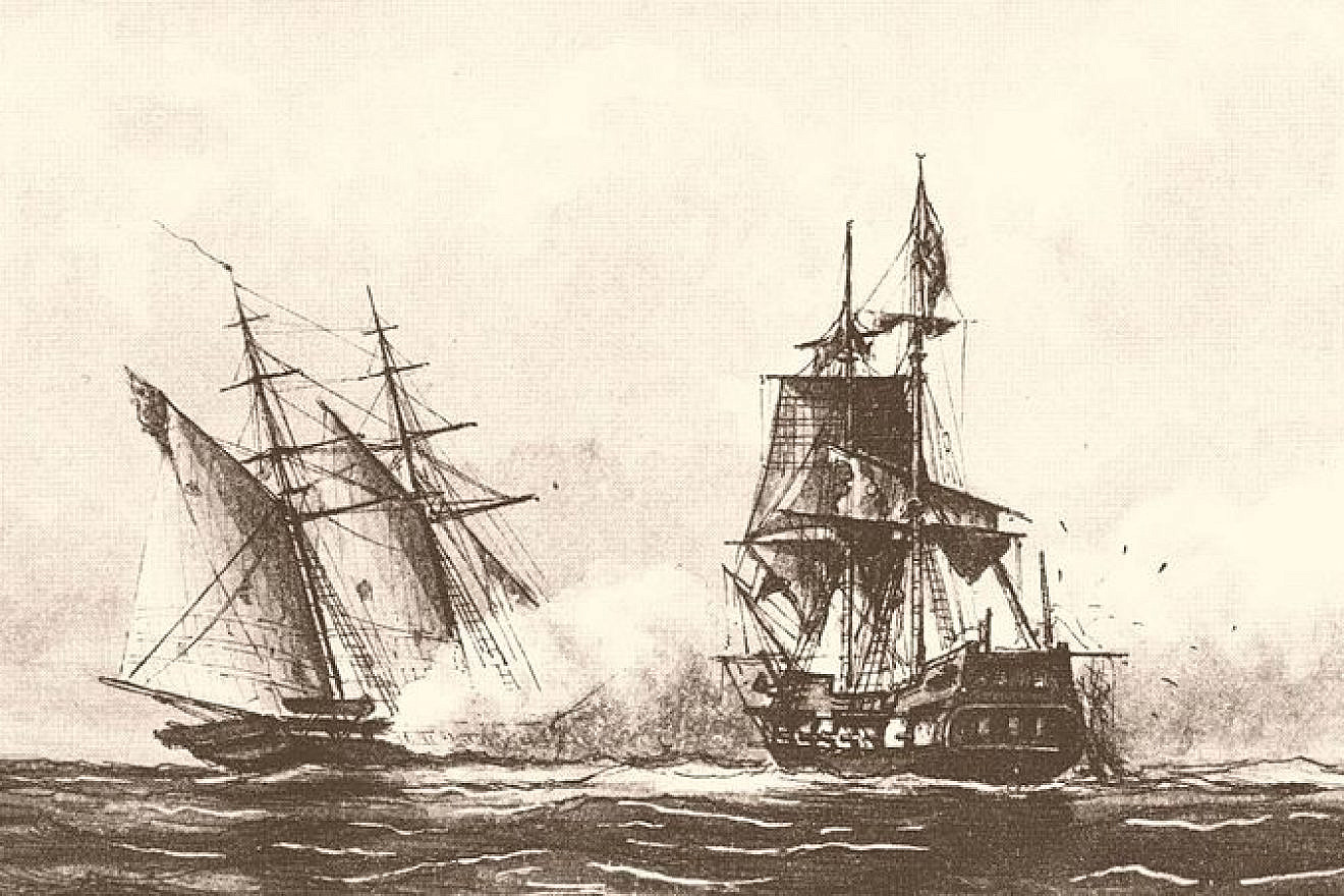 The U.S. schooner "Enterprize" capturing the Tripolitan corsair "Tripoli," Aug. 1, 1801. From a drawing (circa 1878) by Captain William Bainbridge Hoff, U.S. Navy, in the collection of the Navy department.