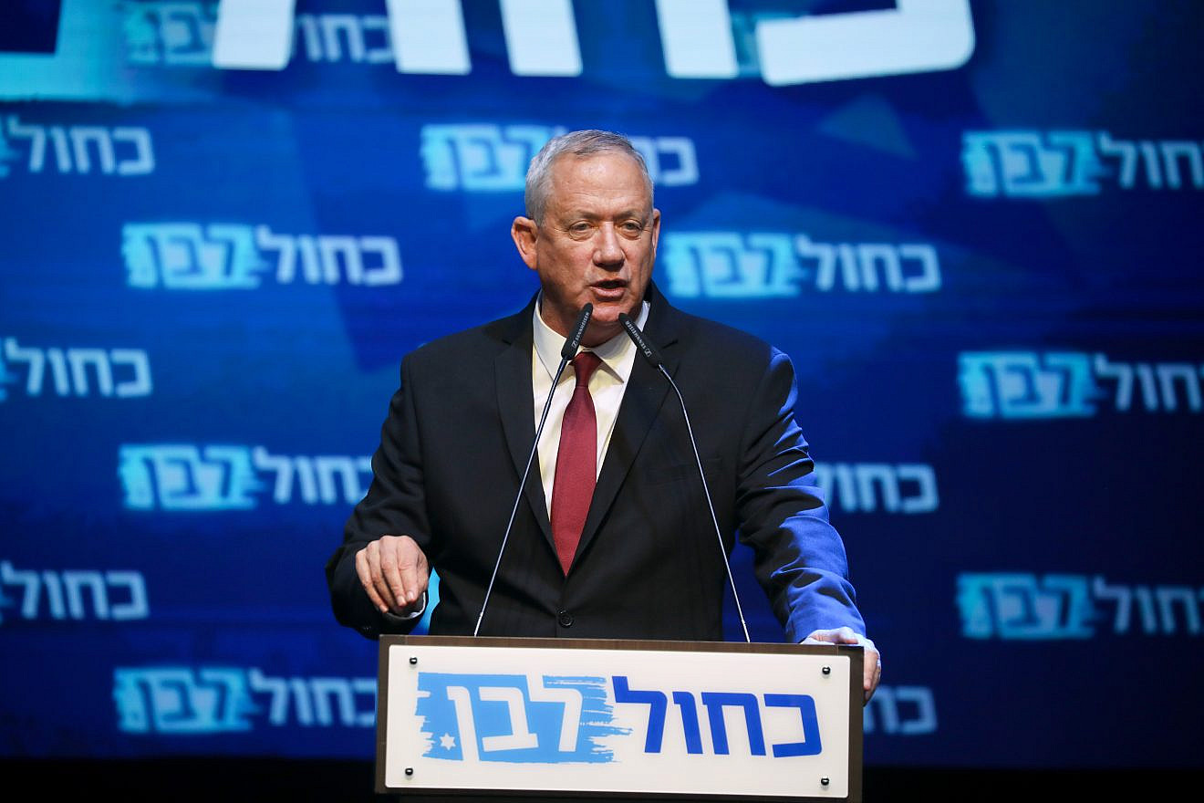 Blue and White leader Benny Gantz at party headquarters in Tel Aviv on election night, Sept. 18, 2019. Photo by Hadas Parush/Flash90.