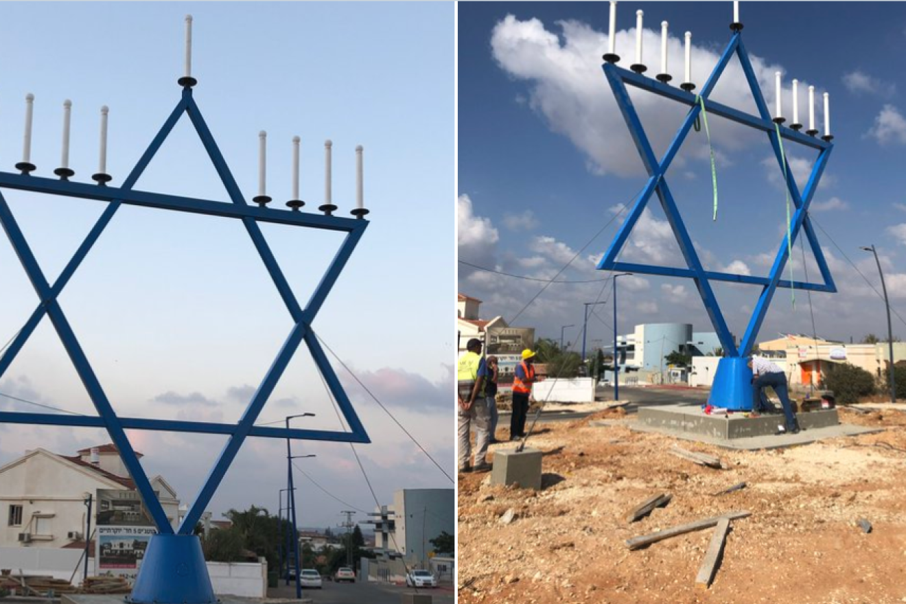 This menorah, the largest in Europe before being shipped to Israel, was donated to the town of Sderot by Christian Zionists as a gesture of solidarity, on Sept. 9, 2019. Source: Screenshot.