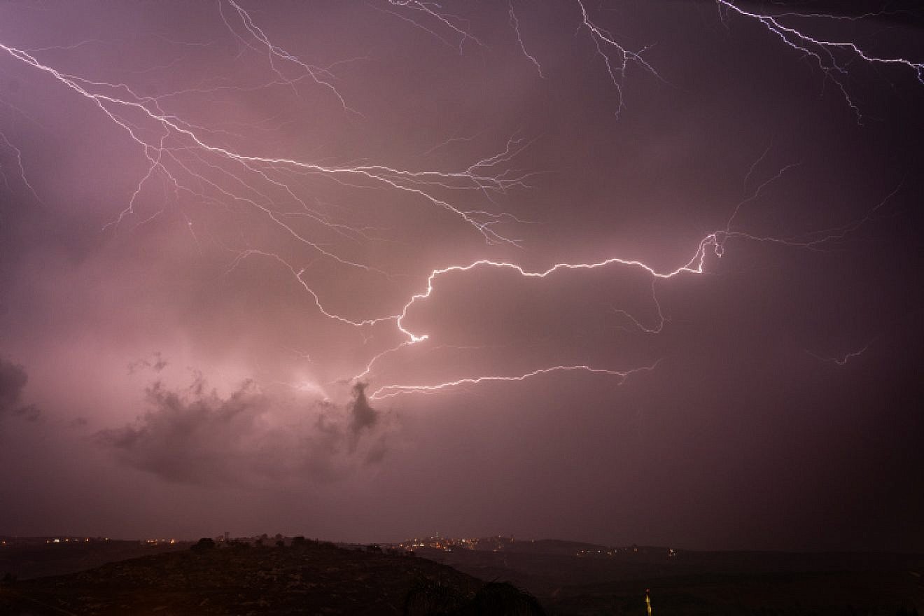 Lightning illuminates the sky over the Samaria Mountains on Nov. 4, 2018. Photo by Hillel Maeir/Flash90.