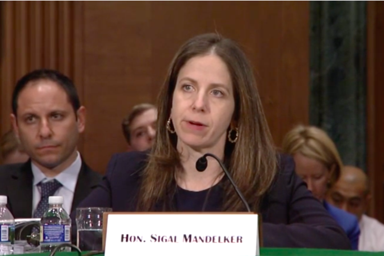 U.S. Under Secretary for Terrorism and Financial Crimes Sigal Mandelker testifies in front of the Senate Banking Committee on Jan. 17, 2018. Source: Screenshot.