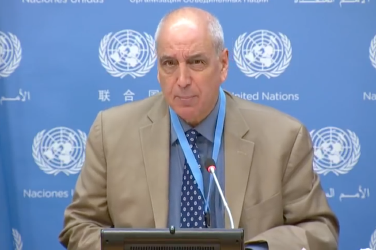 Michael Lynk, U.N. special rapporteur on the “situation of human rights in the Palestinian territories occupied since 1967,” speaks at  a press briefing in October 2018 at the United Nations. Source: Screenshot.