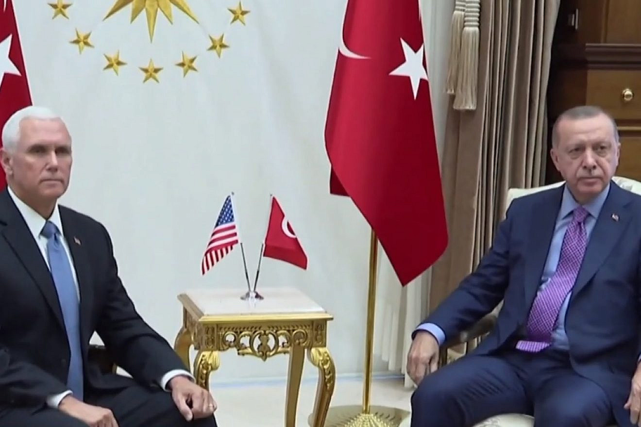U.S. Vice President Mike Pence and Turkish President Recep Tayyip Erdogan meeting in Ankara on Oct. 17, 2019. Source: Screenshot.