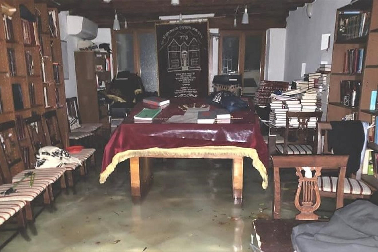 Floodwaters in Venice, Italy, rose to 74 inches, seeping into homes and buildings, including Chabad of Venice and its synagogue. Since then, water has continued to rise in the sanctuary, damaging holy books and other items, November 2019. Credit: Chabad.org/News.