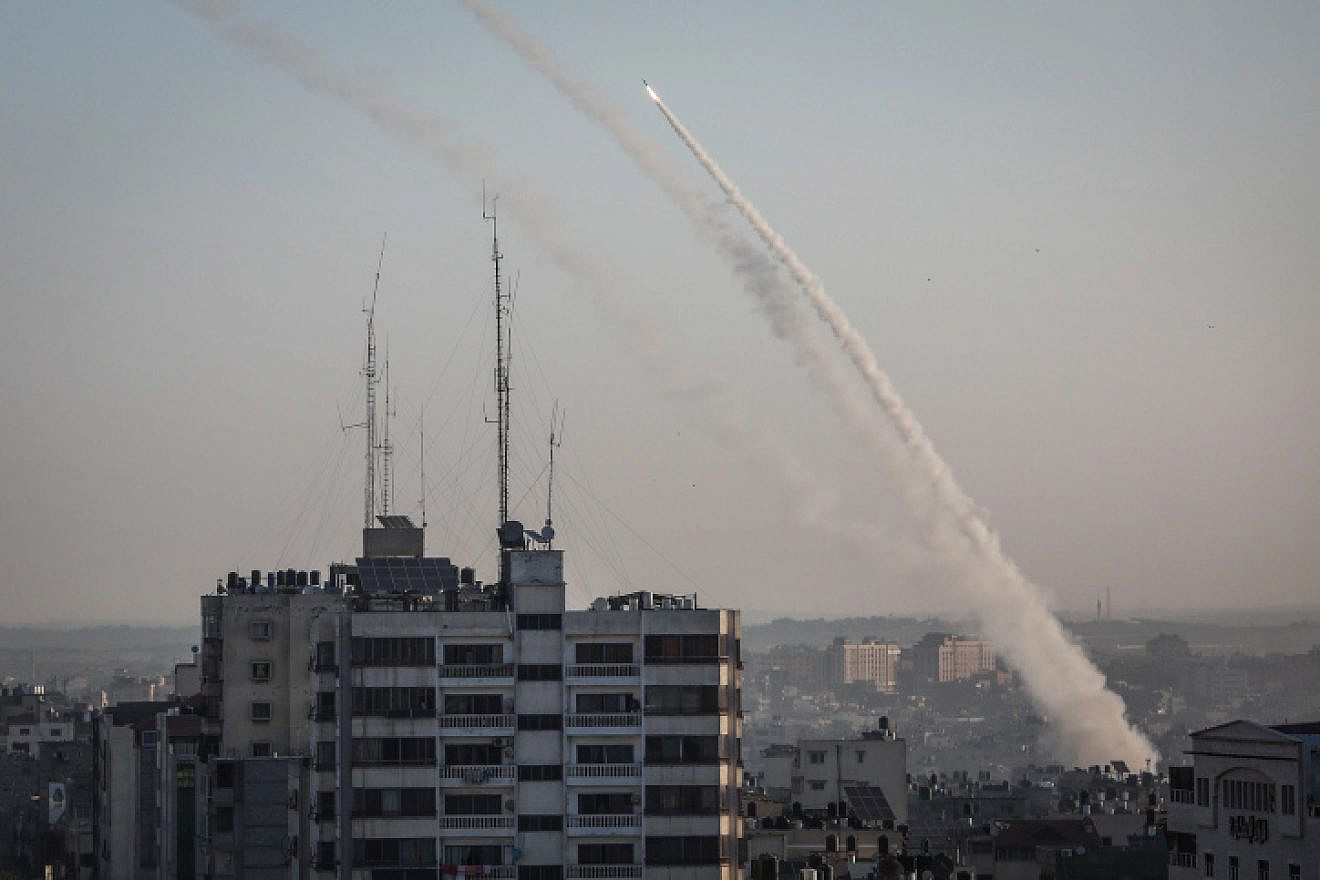 Rockets fired from the Gaza Strip into Israel followed the targeted killing of Palestinian Islamic Jihad field commander Baha Abu Al-Ata by an Israeli airstrike on Nov. 12, 2019. Photo by Hassan Jedi/Flash90.