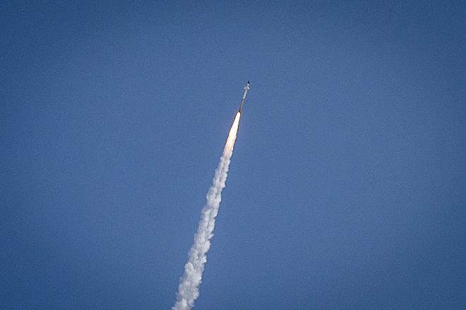 Smoke trails are seen as rockets launched from the Gaza Strip are intercepted by the Israeli Iron Dome air-defense system on Nov. 13, 2019. Photo by Yonatan Sindel/Flash90.