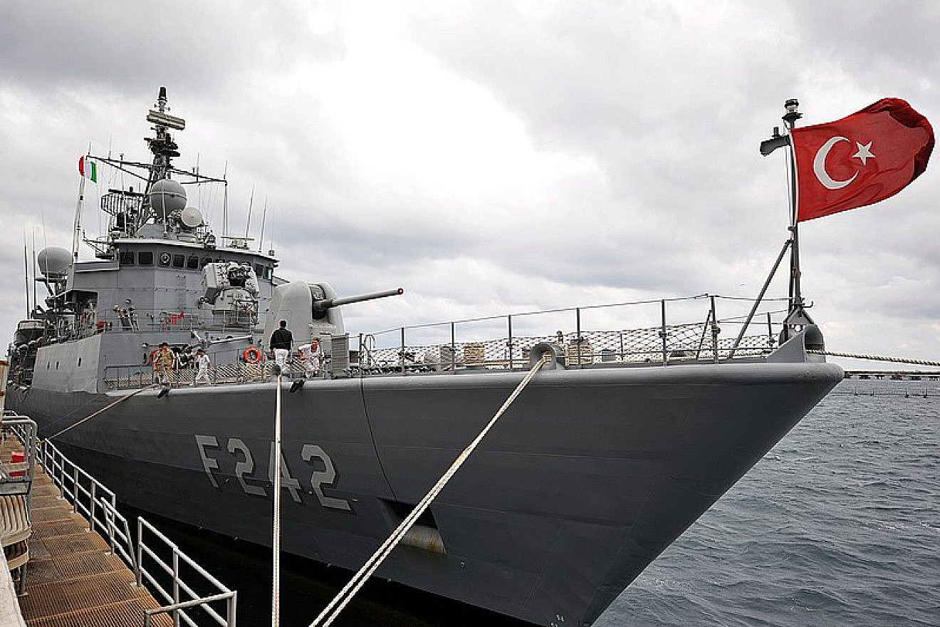 Turkish sailors set mooring lines aboard the Turkish Navy frigate TCG "Fatih" (F-242) shortly after pulling into port at Augusta Bay, June 2, 2014, during Phoenix Express 2014. Credit: U.S. Dept. of Defense.