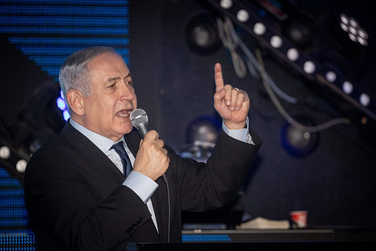 Israeli Prime Minister Benjamin Netanyahu attends a rally in Jerusalem,ahead of the Likud Party primaries. Dec. 22, 2019. Photo by Yonatan Sindel/Flash90.