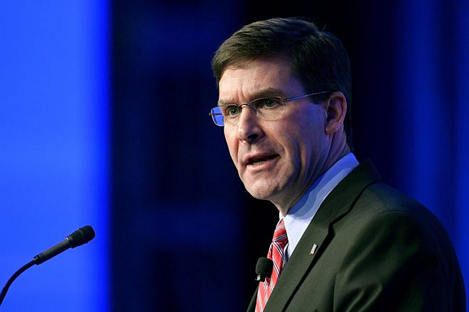 U.S. Secretary of Defense Mark Esper delivers a speech during the Air Force Association Air, Space and Cyber Conference in National Harbor, Md., Sept. 18, 2019. Credit: Wayne Clark/U.S. Air Force.