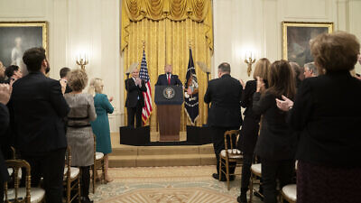 U.S. President Donald Trump delivers remarks with Israeli Prime Minister Benjamin Netanyahu in the East Room of the White House unveiling details of the Middle East peace plan, Jan. 28, 2020. White House Photo by Shealah Craighead.