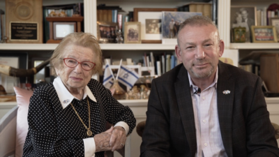Renowned sex therapist Dr. Ruth Westheimer and Doug Seserman, chief executive officer of American Friends of Ben-Gurion University of the Negev, announce the Dr. Ruth K. Westheimer Endowed Scholarship for Psychology as she prepares to receive an honorary doctoral degree from BGU on May 19, 2020. Credit: Ben-Gurion University of the Negev.