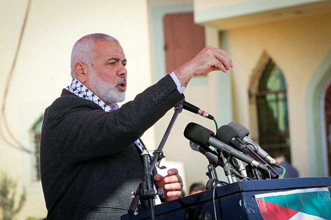 Hamas chief Ismail Haniyeh attends a groundbreaking ceremony for the Rafah Medical Complex in the southern Gaza Strip, Nov. 23, 2019. Photo by Abed Rahim Khatib/Flash90.