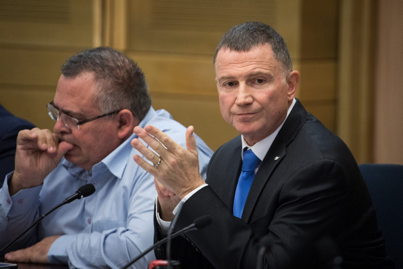 Israeli Knesset Speaker Yuli Edelstein (right) attends the first election committee meeting at the Knesset in Jerusalem, on Dec. 18, 2019. Photo by Hadas Parush/Flash90.