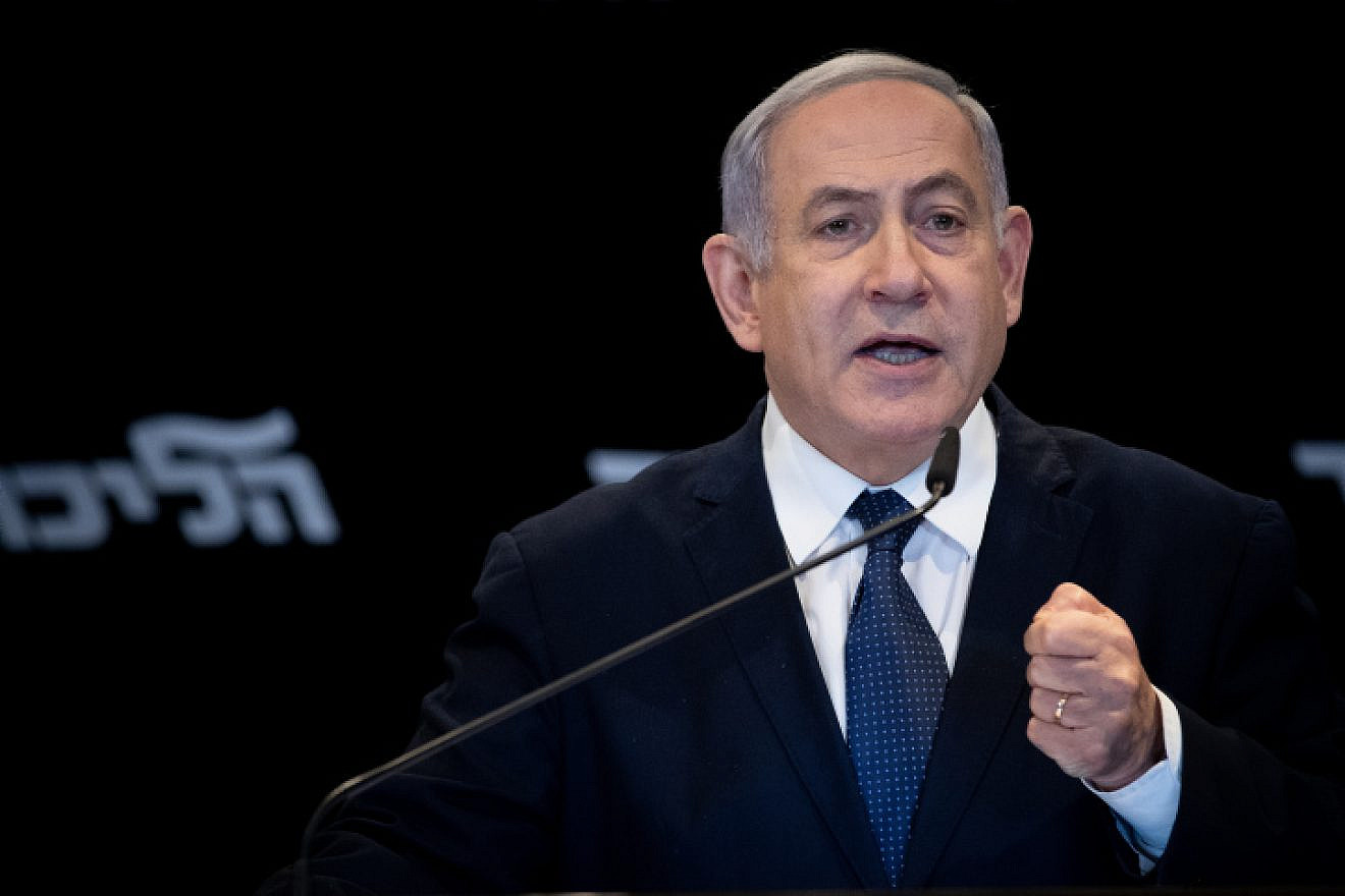 Israeli Prime Minister Benjamin Netanyahu gives a press conference at the Orient Hotel in Jerusalem, on Jan. 01, 2020. Photo by Yonatan Sindel/Flash90.