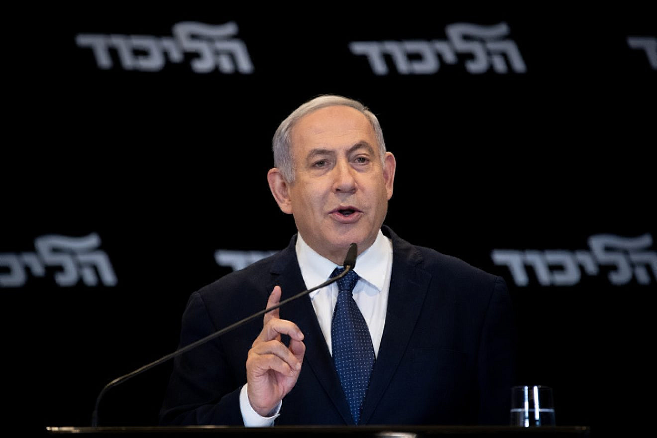 Israeli Prime Minister Benjamin Netanyahu gives a press conference at the Orient Hotel in Jerusalem, on Jan. 01, 2020. Photo by Yonatan Sindel/Flash90.