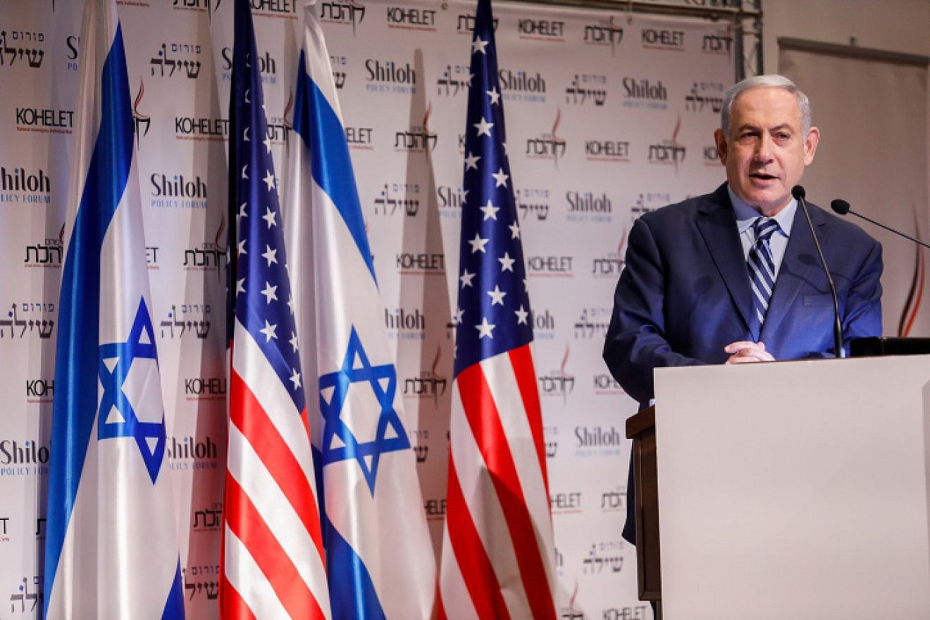 Israeli Prime Minister Benjamin Netanyahu speaks at the Kohelet Forum Conference at the Begin Heritage Center in Jerusalem on Jan. 8, 2020. Photo by Olivier Fitoussi/Flash90.
