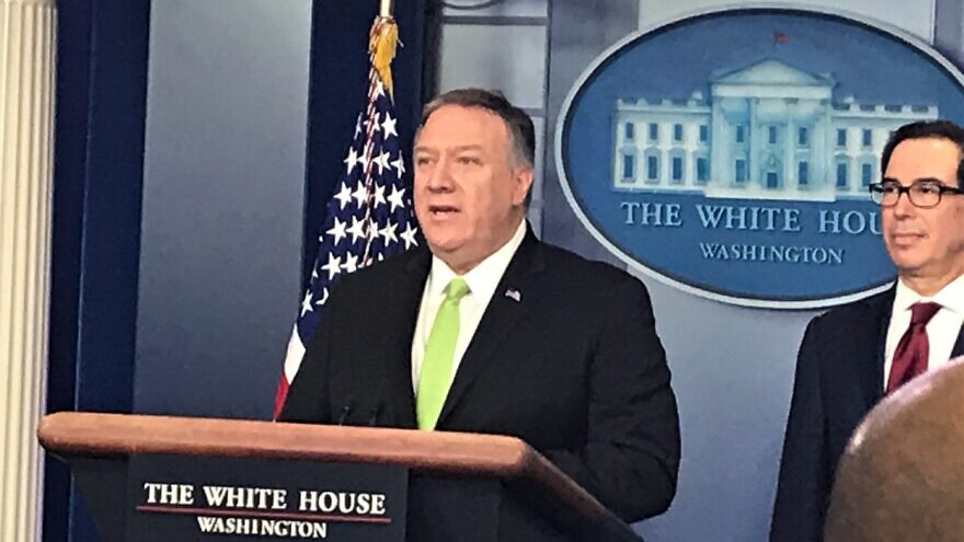 U.S. Secretary of State Mike Pompeo and Treasury Secretary Steven Mnuchin announce new U.S. sanctions on Iran at the White House, Jan. 10, 2020. Credit: Jackson Richman/JNS.