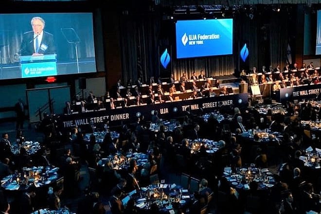 David L. Moore, UJA’s chairman of the board, addresses 2,000 attendees at its Wall Street dinner on Dec. 11, 2019. Source: Facebook.