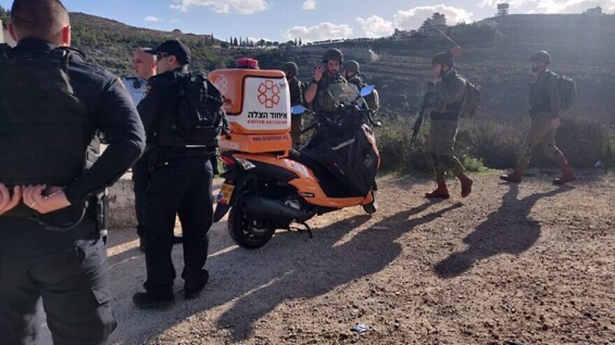 First responders at the scene of a terrorist attack in the Benjamin region near Jerusalem, on Feb. 6, 2020. Credit: United Hatzalah.