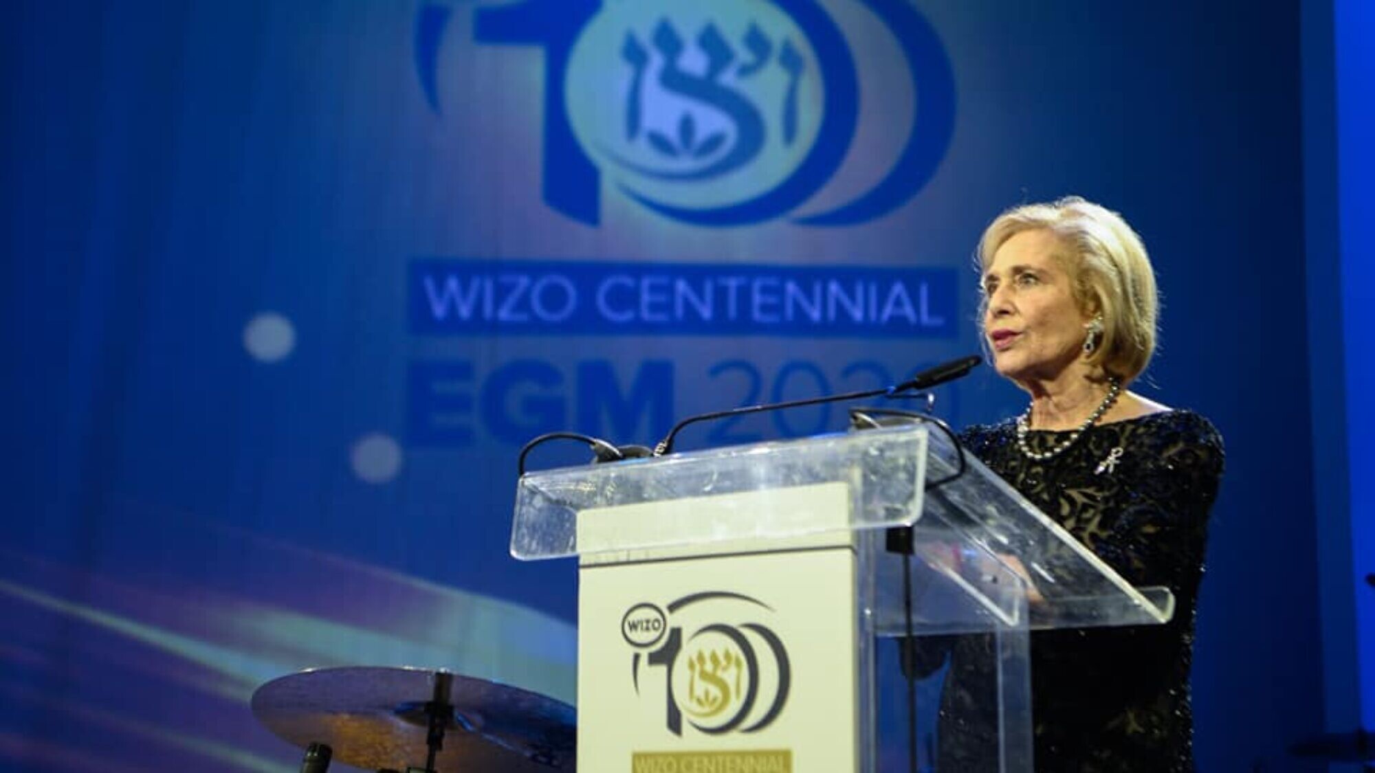 Esther Mor, president of the WIZO, addresses the organization's conference celebrating its centennial in Tel Aviv. Source: WIZO via Facebook.
