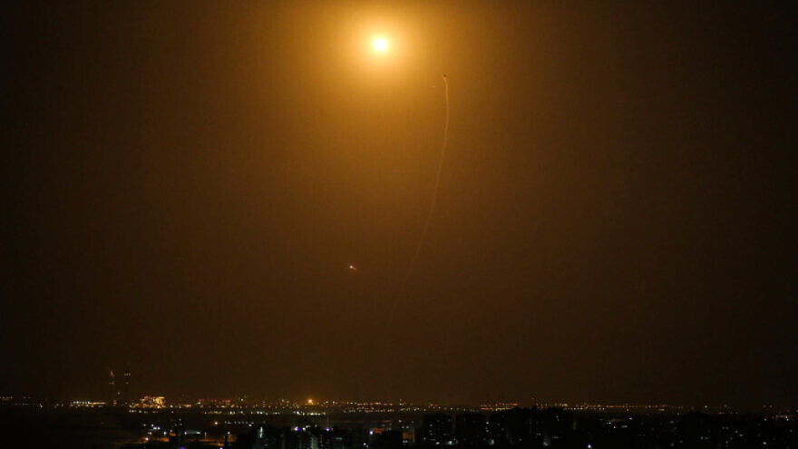 Israel's Iron Dome air-defense system intercepts rockets fired from the Gaza Strip near the Israeli coastal city of Ashdod. Photo by Hassan Jedi/Flash90.