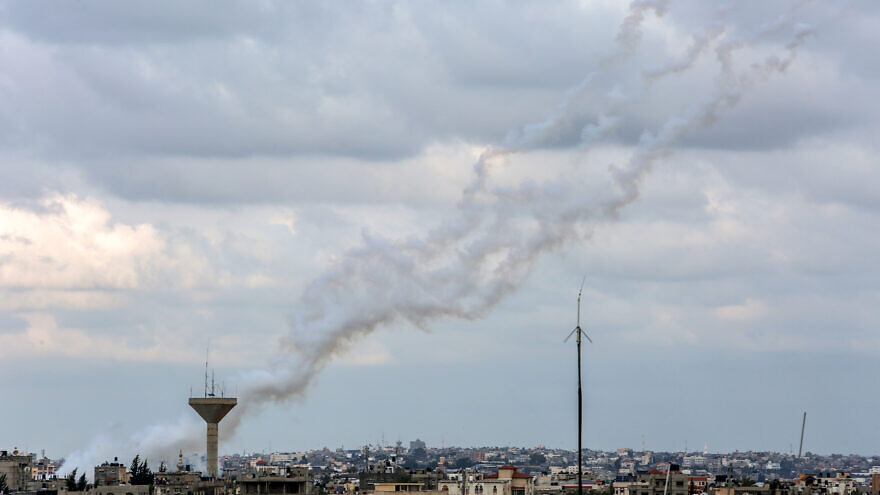 Rockets were launched towards southern Israel, as seen from Rafah in the Gaza Strip on Feb. 24, 2020. Photo by Fadi Fahd/Flash90.