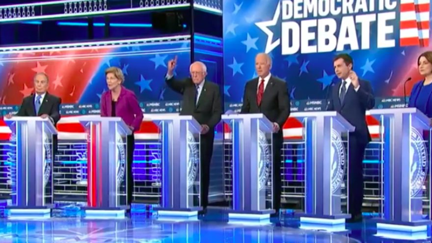 The ninth Democratic presidential primary debate at the Paris Theater in Las Vegas on Feb. 19, 2020. Source: Screenshot.