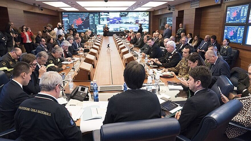 An Italian government task force meets to face the coronavirus outbreak in the country, Feb, 23, 2020. Source: Italian government via Wikimedia Commons.